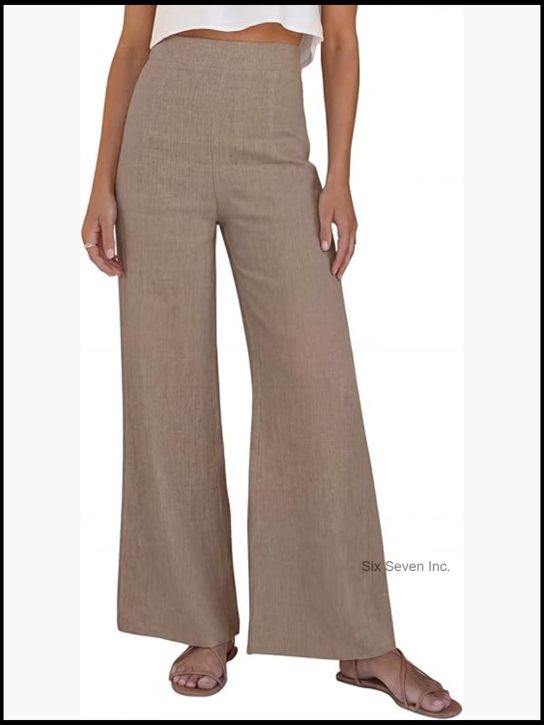 Wide Leg Linen Pants High Waist Flowy Palazzo Trousers Summer Vacation